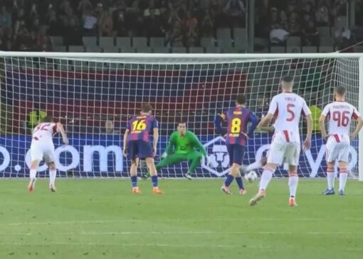 گل اول المپیاکوس به بارسلونا توسط الکعبی (فیلم)