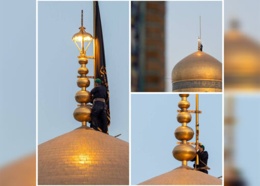 تعویض پرچم گنبد منور رضوی در آستانه شهادت حضرت زهرا(س)